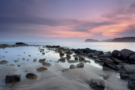 paisaje, mar, puesta de sol