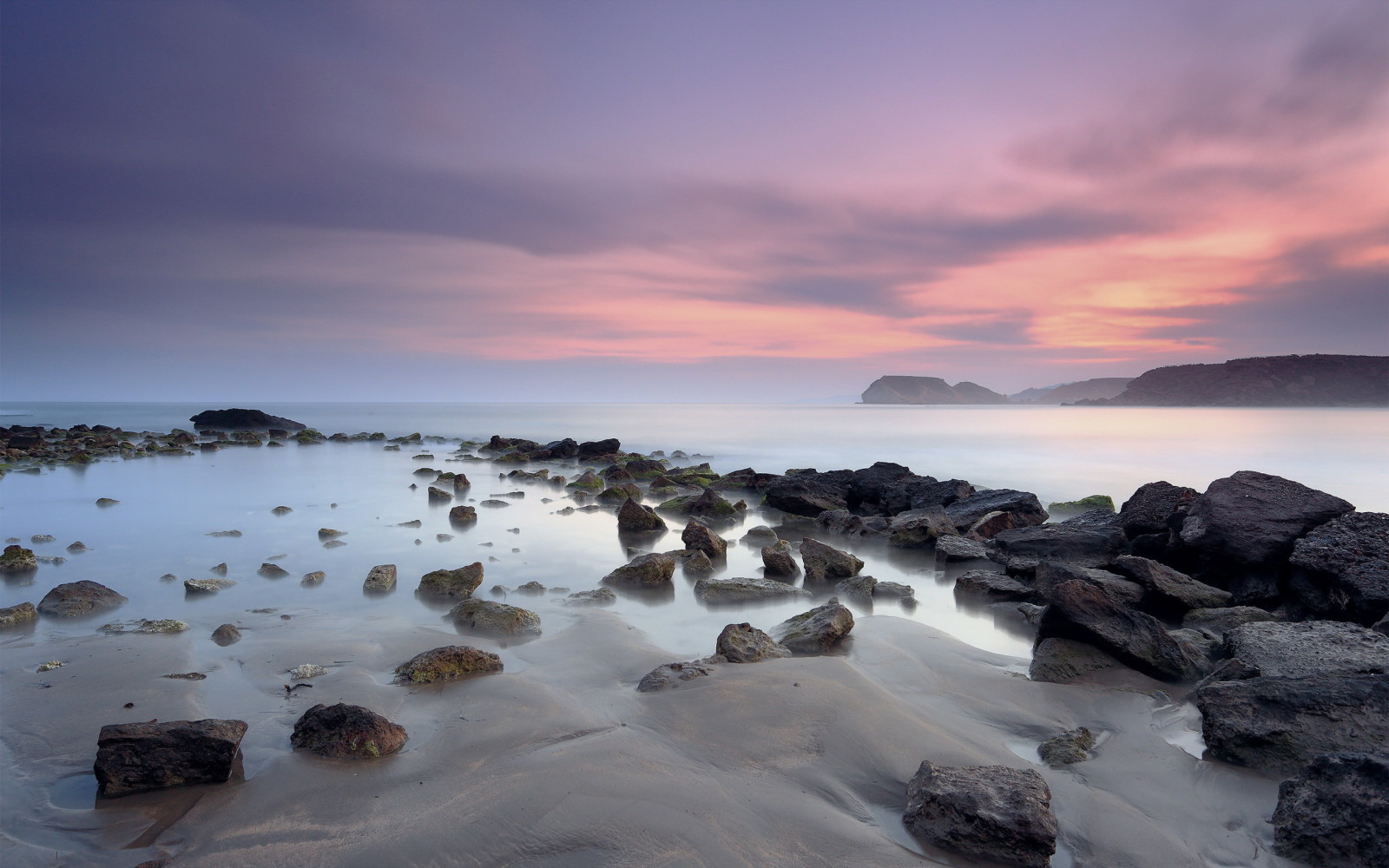 le coucher du soleil, paysage, mer