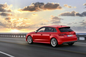 2013, asfalto, Audi, auto, nuvole, alba, foto, rosso