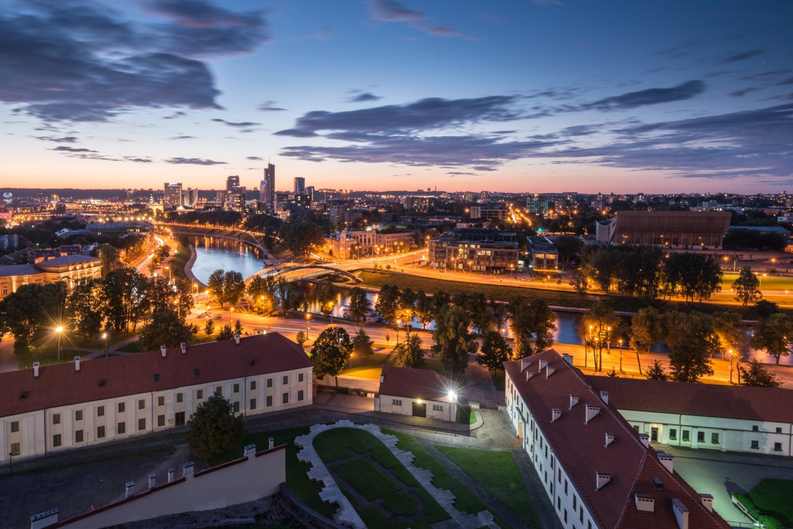 Литва, ночной город, панорама, Вильнюс