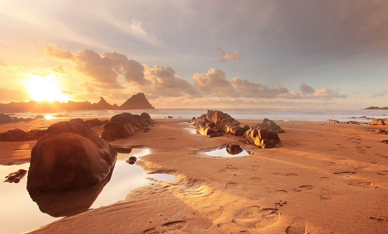 natur, landskap, strand, stenar, morgon-, Havet, sand