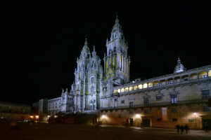 area, Cathedral, lights, night, Spain