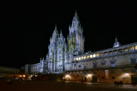 zona, Catedral, luces, noche, España