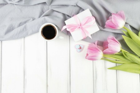 ramo de flores, caja, café, flores, regalo, fiesta, amor, Día de la Madre