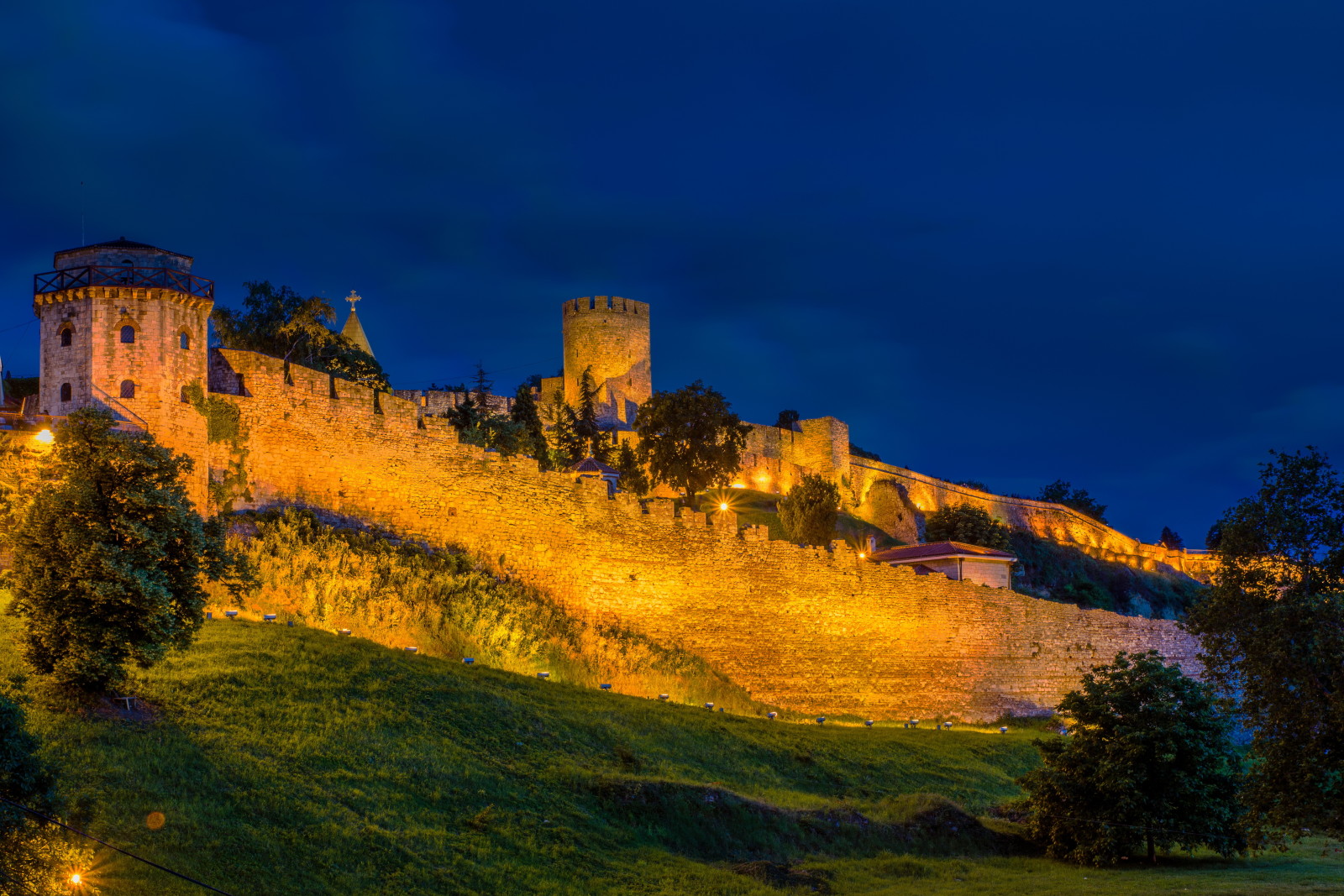 festning, Serbia, natt., Kalemegdan, Belgrad