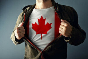 Canadá, pose, vermelho, camisa, branco