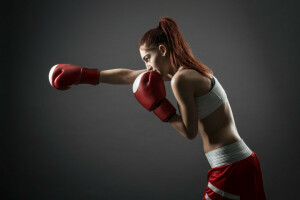 Boxing, gloves, punch, Woman