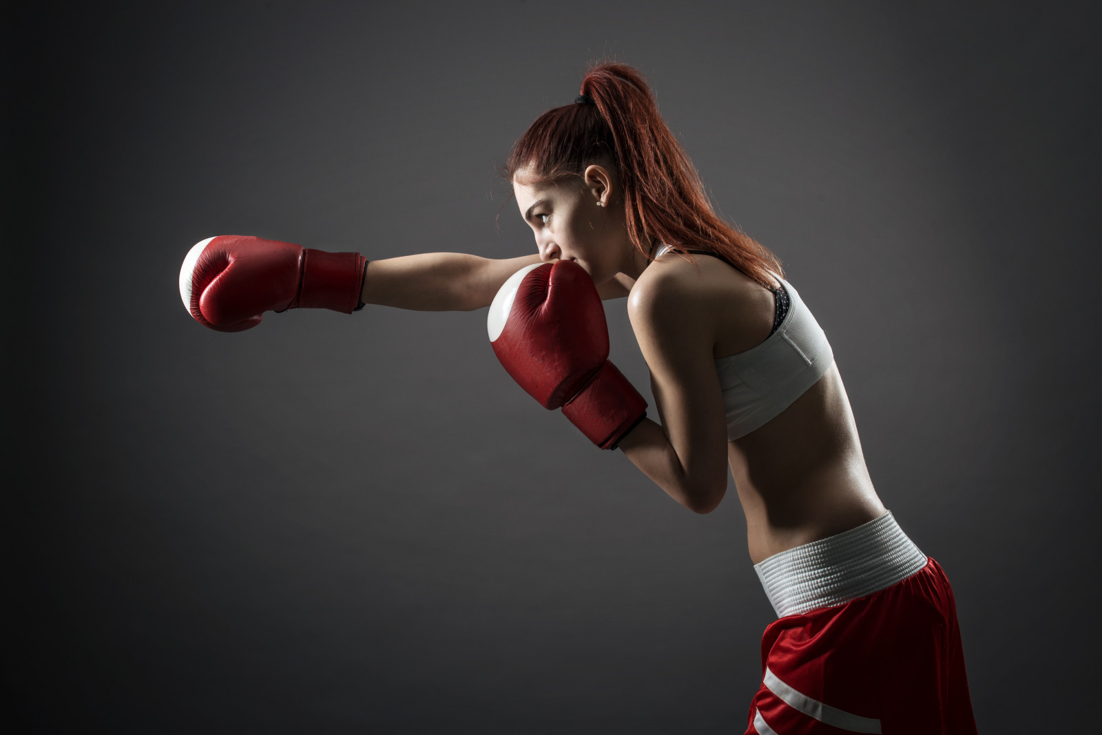 gants, Femme, Boxe, coup de poing