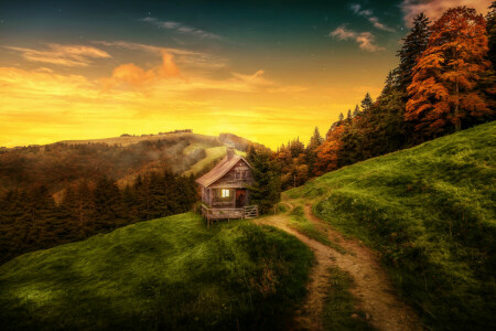 maison, montagnes, la nature