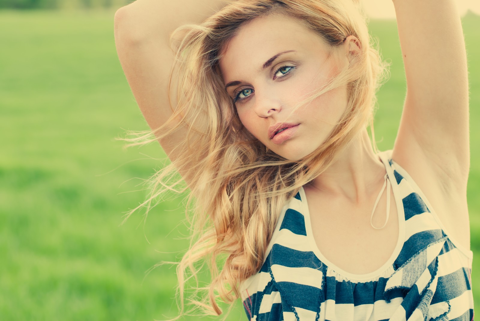 grass, girl, beautiful, hair, sweetheart