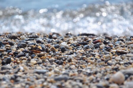 éblouissement, lumière, macro, galets, rive, des pierres, l'eau, vague