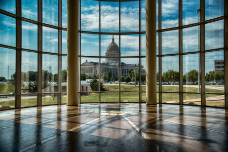 columns, Oklahoma History Center, view, window