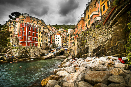 hogar, Italia, paisaje, montañas, rocas, mar, el cielo