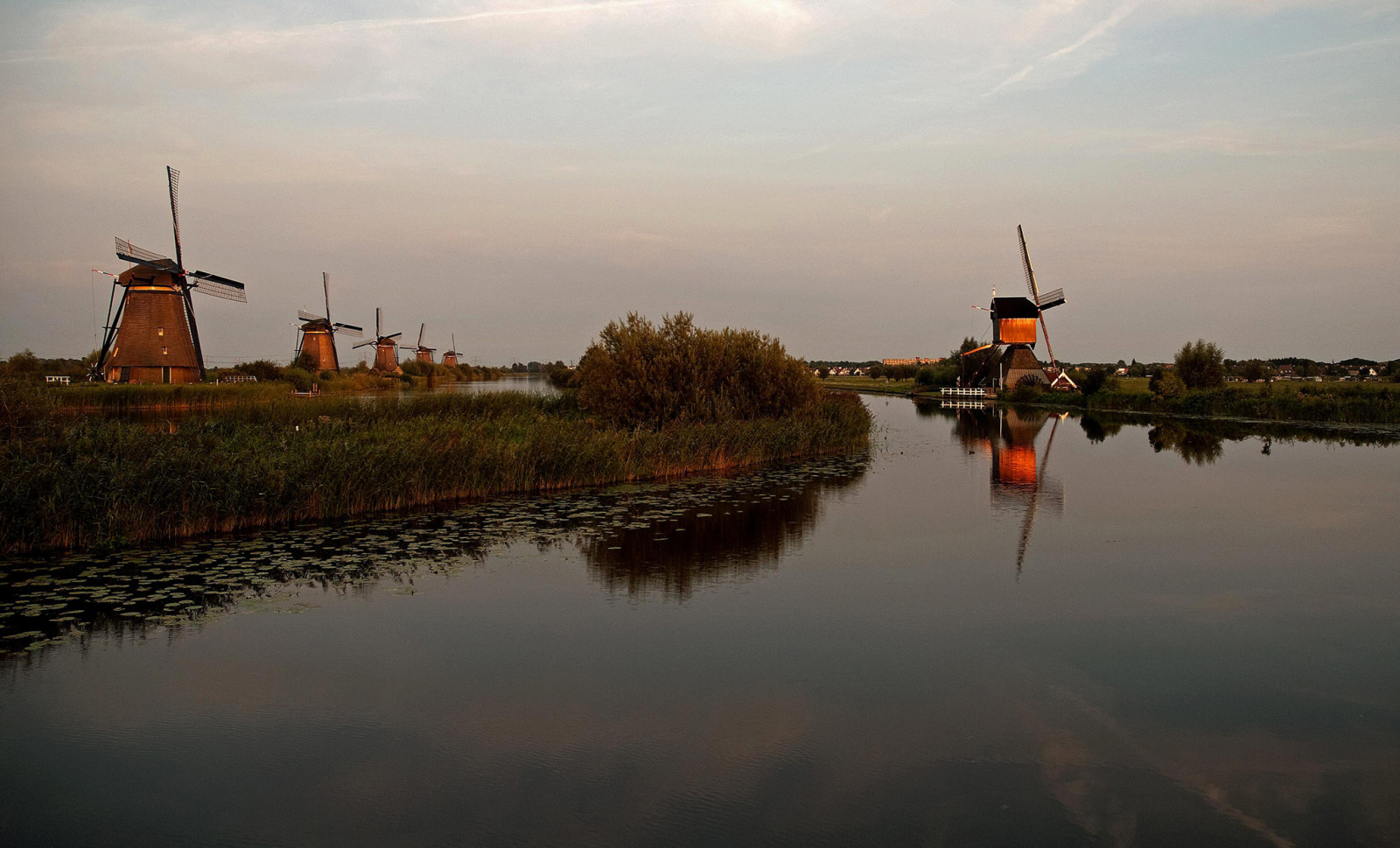 небо, вечер, канал, WINDMILL