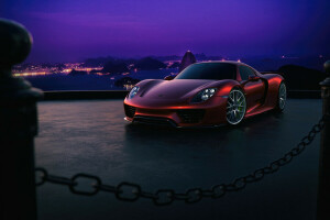 918, color, Front, Porsche, purple, red, sky, supercar