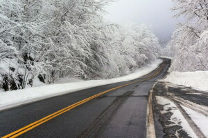 la carretera, nieve, invierno