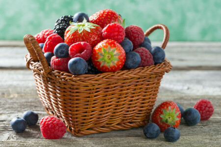 basket, berries, blueberries, raspberry, strawberry