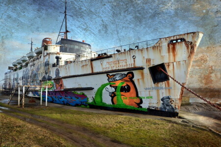 achtergrond, pier, schip