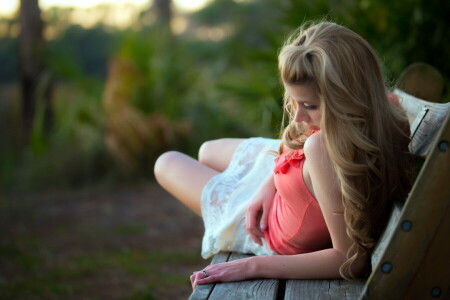 banc, fille, ambiance