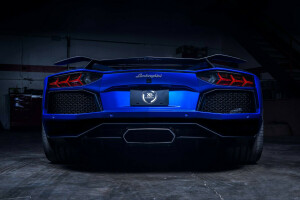 Aventador, blue, Lamborghini, LP700-4, Matte, Rear, Spoiler, supercar