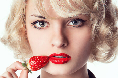 background, berry, blonde, girl, hair, Klubnika, look, model