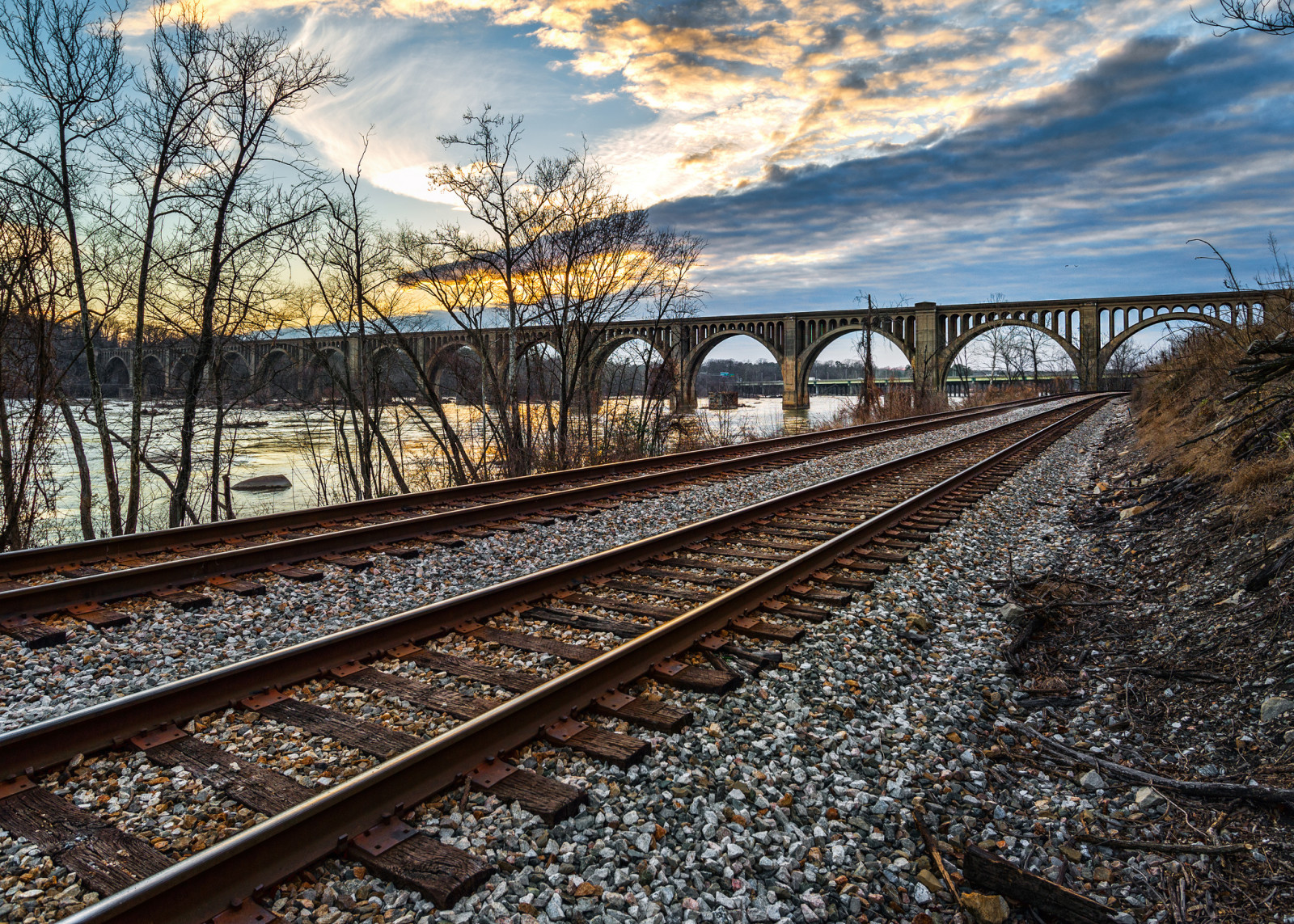 Natur, Brücke, Eisenbahn, Kies