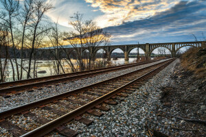 Pont, gravier, la nature, chemin de fer