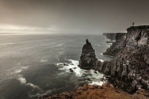 Relva, panorama, montanhas, natureza, oceano, pessoas, pedras, mar