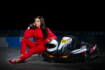 atleta, hermosa, bokeh, coche, Tarjetas, carreteo, Equipo, karting