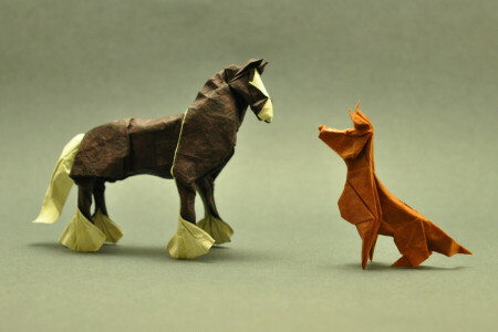 dog, face to face, face-to-face, horse, origami, shadows