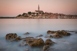 mar Adriático, Croácia, Ístria, Rovinj, mar, pedras, O mar Adriático