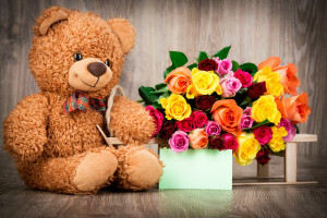 bear, gift, heart, love, romantic, roses, teddy, valentine's day