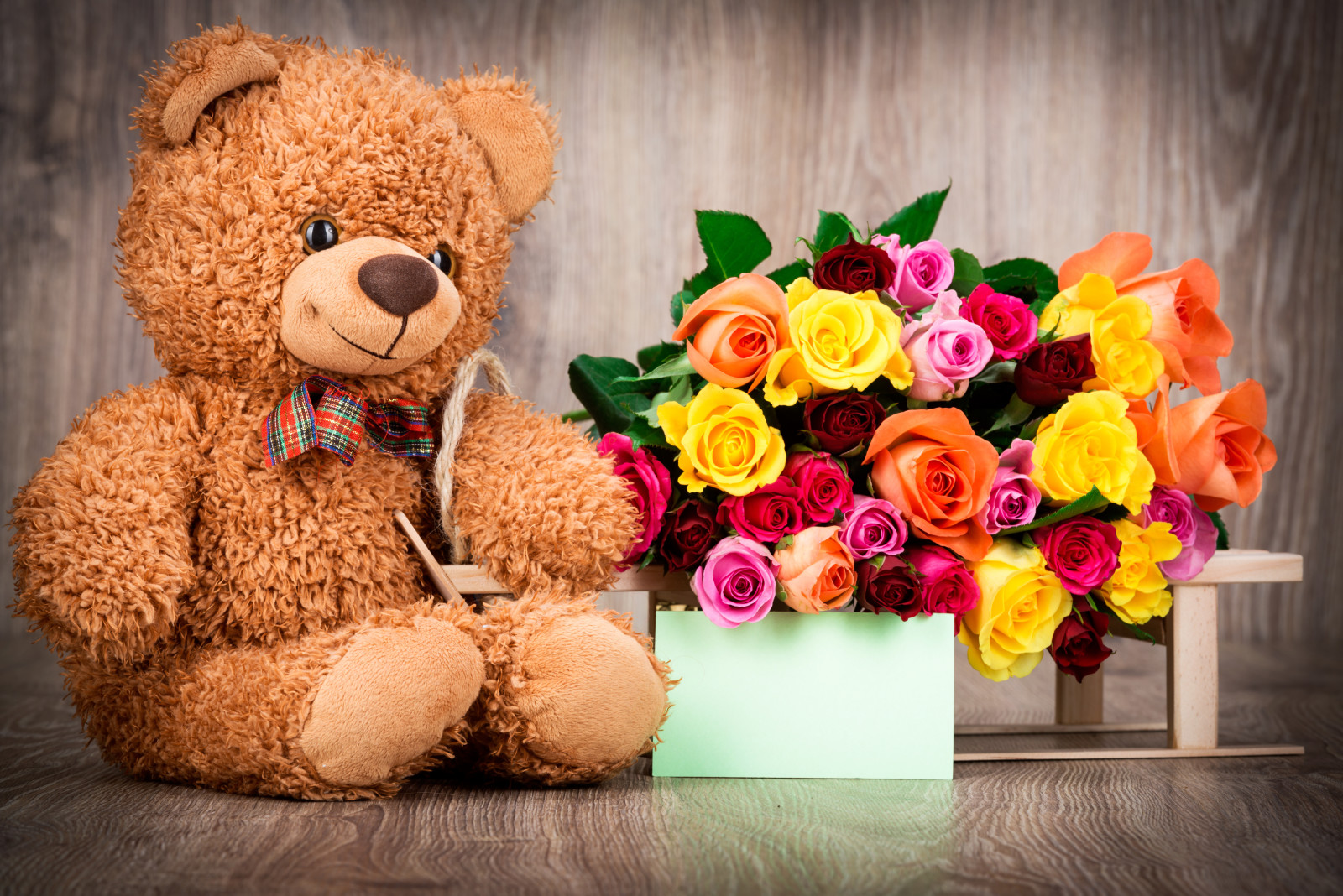 l'amour, romantique, La Saint-Valentin, cadeau, des roses, ours, cœur, nounours