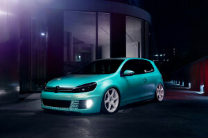 bleu, pimpant, Le golf, GTI, Faible, Position, Volkswagen