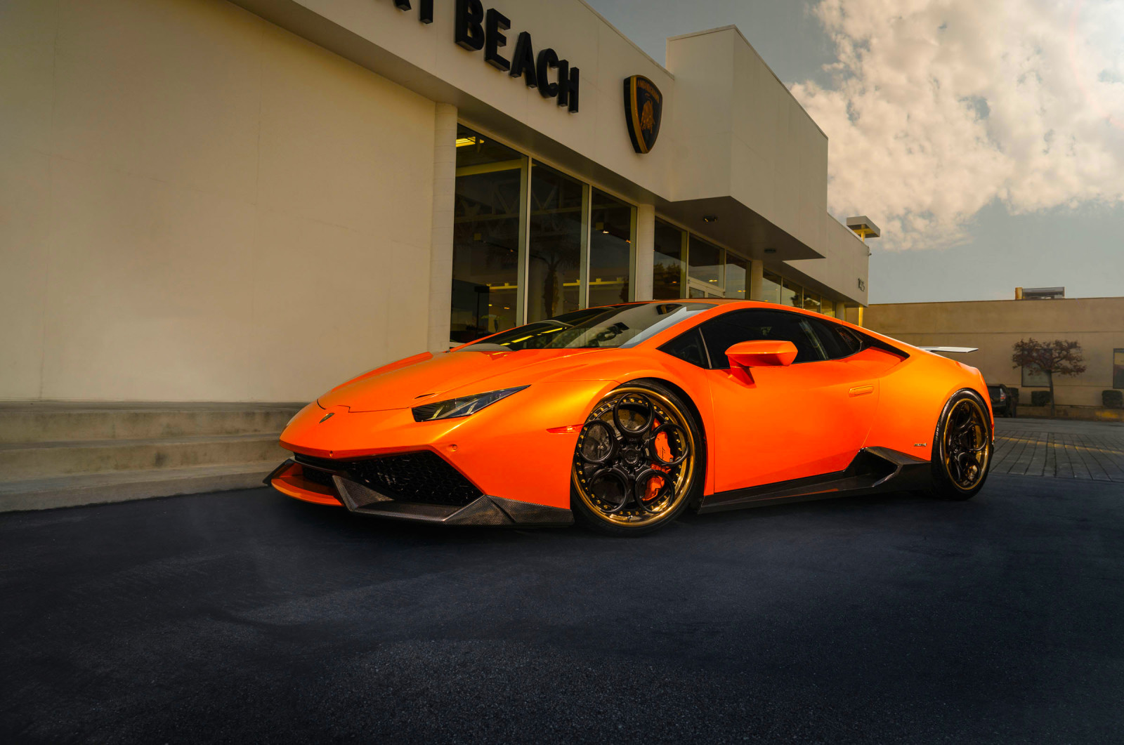 Lamborghini, supercar, color, orange, Huracan, Front, wheels, Adv.1