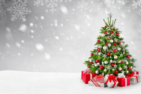 Christmas, decoration, Merry, New Year, snow, tree, winter