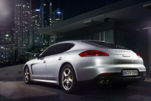 auto, stad, Licht, nacht, Panamera S, Porsche, achterkant, landschap