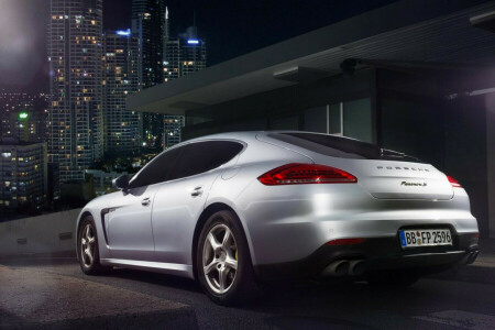 carro, cidade, Luz, noite, Panamera S, Porsche, Traseira, Scape