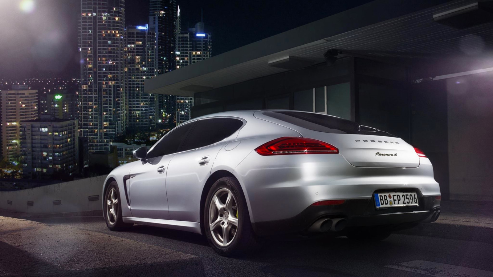 coche, ciudad, Porsche, Plata, Posterior, noche, Bohordo, Ligero