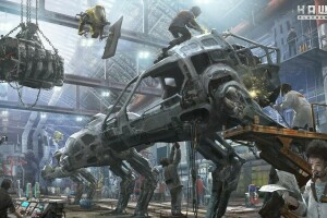 Kunst, Hangar, Hawken, metall, mennesker, robot