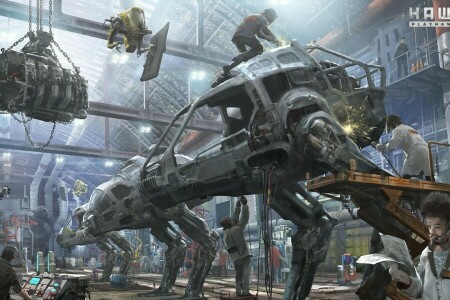 art, Hangar, hawken, metal, people, robot