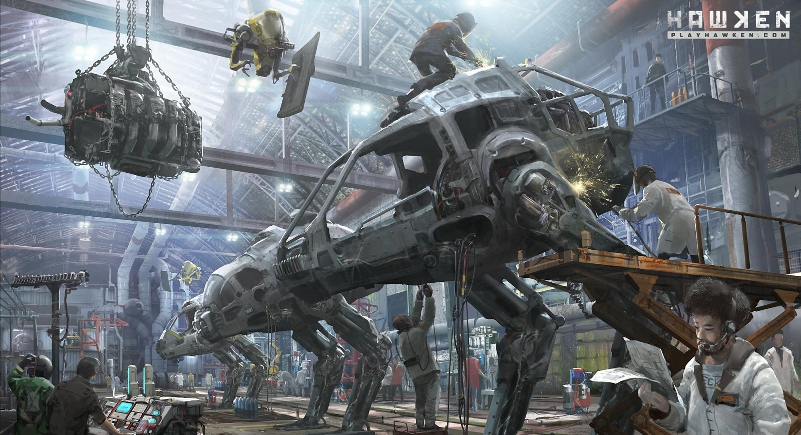 art, people, Hangar, robot, metal, hawken