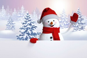 mignonne, content, neige, bonhomme de neige, hiver