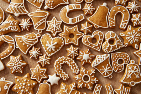 Gâteaux, Noël, biscuits, décoration, glaçage, Joyeux, Nouvel An, sucré