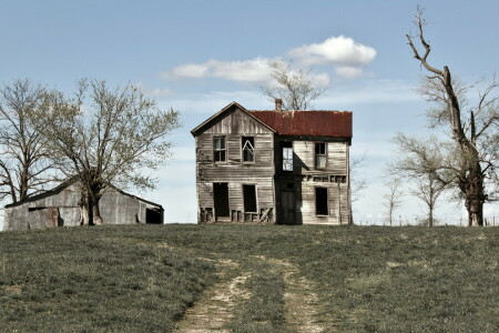 veld-, huis, landschap