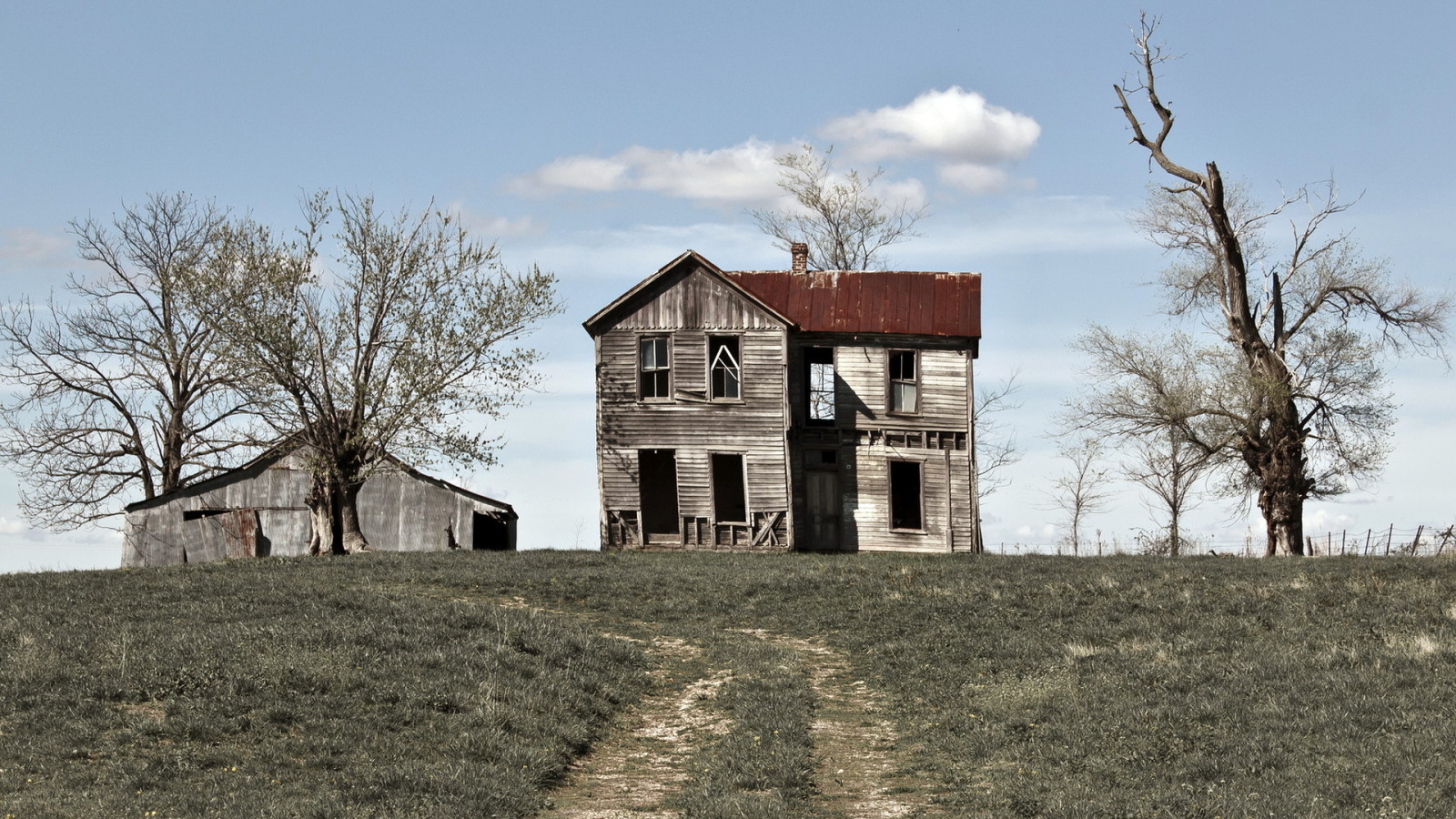 house, landscape, field