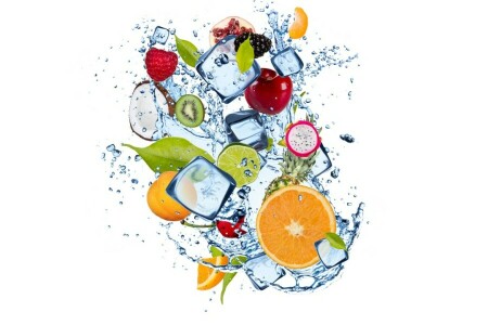 berries, Citrus, citrus fruits, fruit, fruits, ice, leaves, water