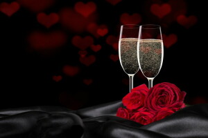 Geschenk, Brille, Herz, Liebe, romantisch, Rosen, Valentinstag, Wein