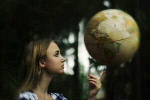 Contexte, fille, globe