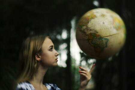 background, girl, globe